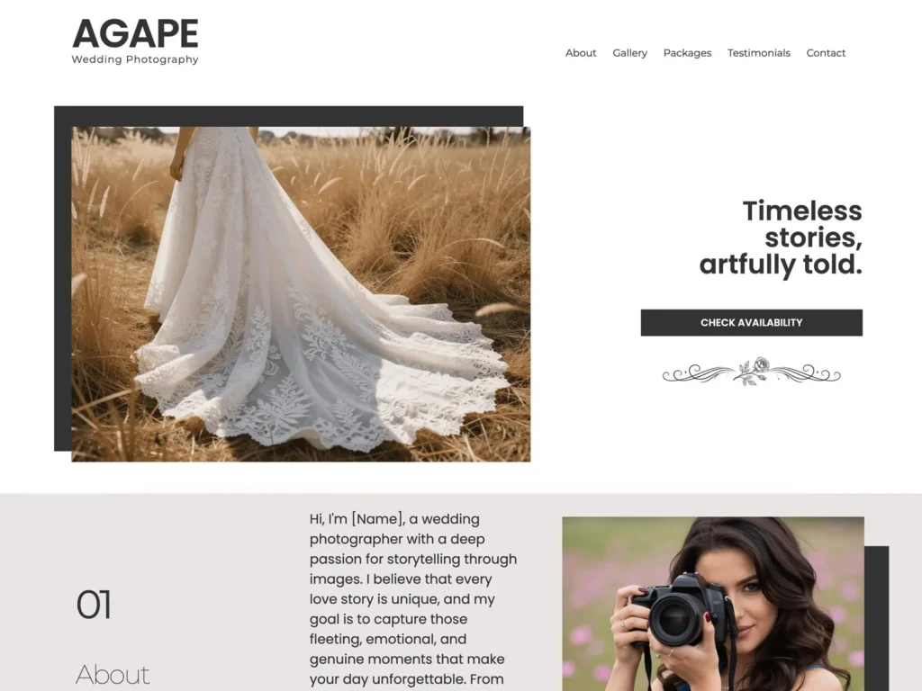 Agape Wedding photographer portfolio template