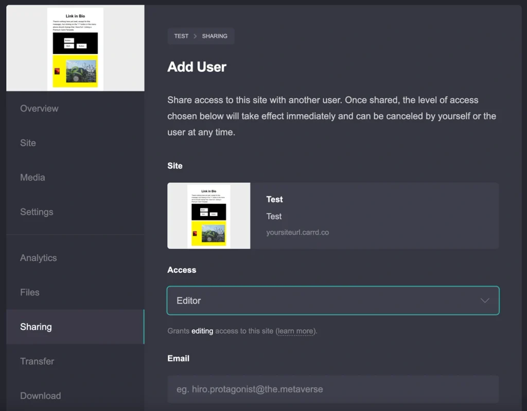Share Access to a Carrd Site