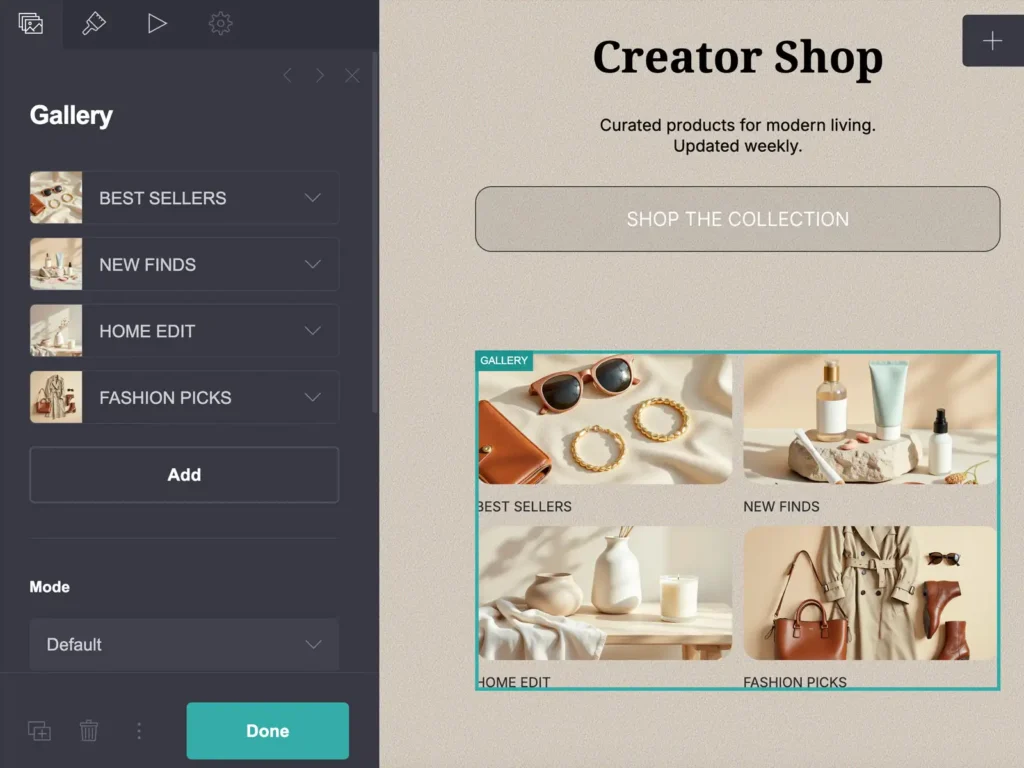 Link in Bio Storefront – Carrd Editor