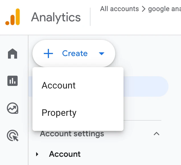 Google Analytics - create account or property