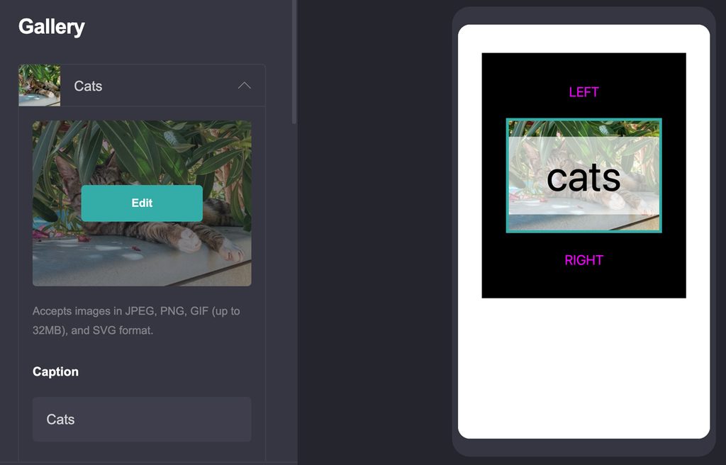 How to add text to an Image via Gallery element