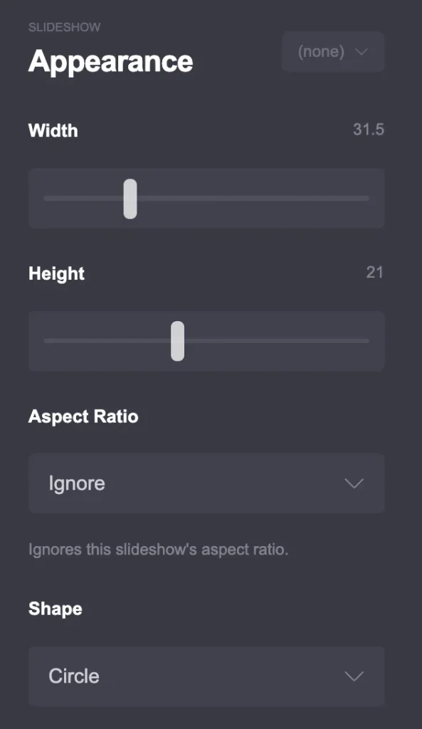 Slideshow Appearance Options