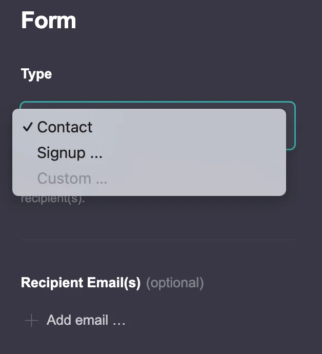 Choose the Form Type