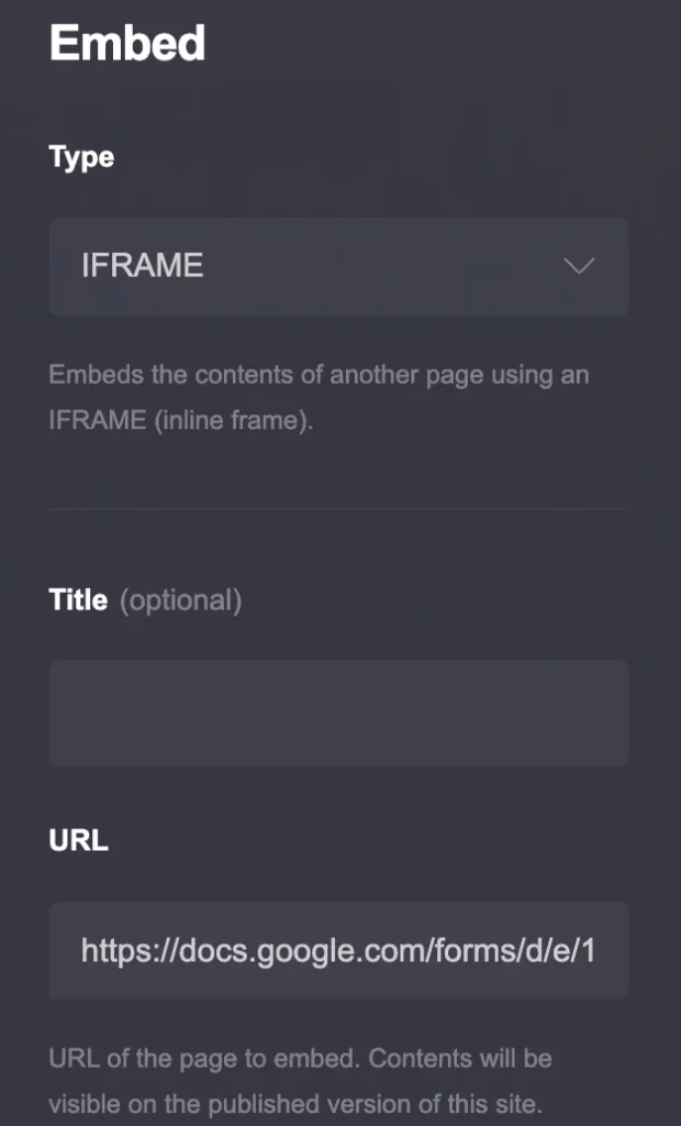 Add the Google Form to Carrd