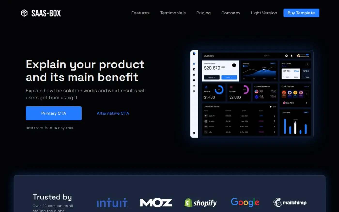 Carrd Saas Template - SaaS Box by Zite Design