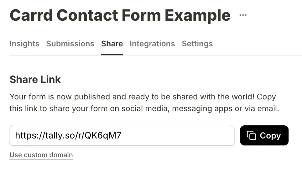 Tally URL - Share Link